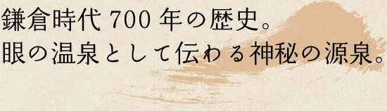 鎌倉時代700年の歴史。眼の温泉として伝わる神秘の源泉。
